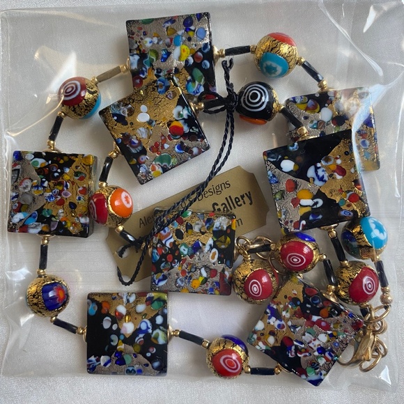 Klimt-inspired Murano Glass, Venetian Bead Necklace BNWT - Picture 5 of 6